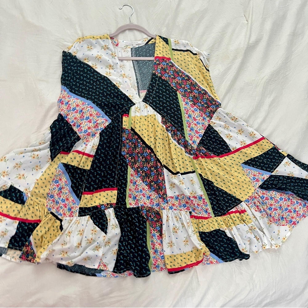 Olivaceous Multicolor Patchwork Mini Dress - image 3